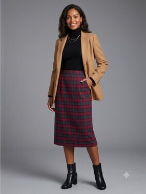 Pendleton Classic Red Green Plaid Wool Pencil Skirt Women’s Sz 6 Lined Midi USA